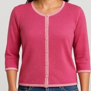 Talbots Petite Pink Cardigan Sweater Women's Size S (Approx) Trim Detail